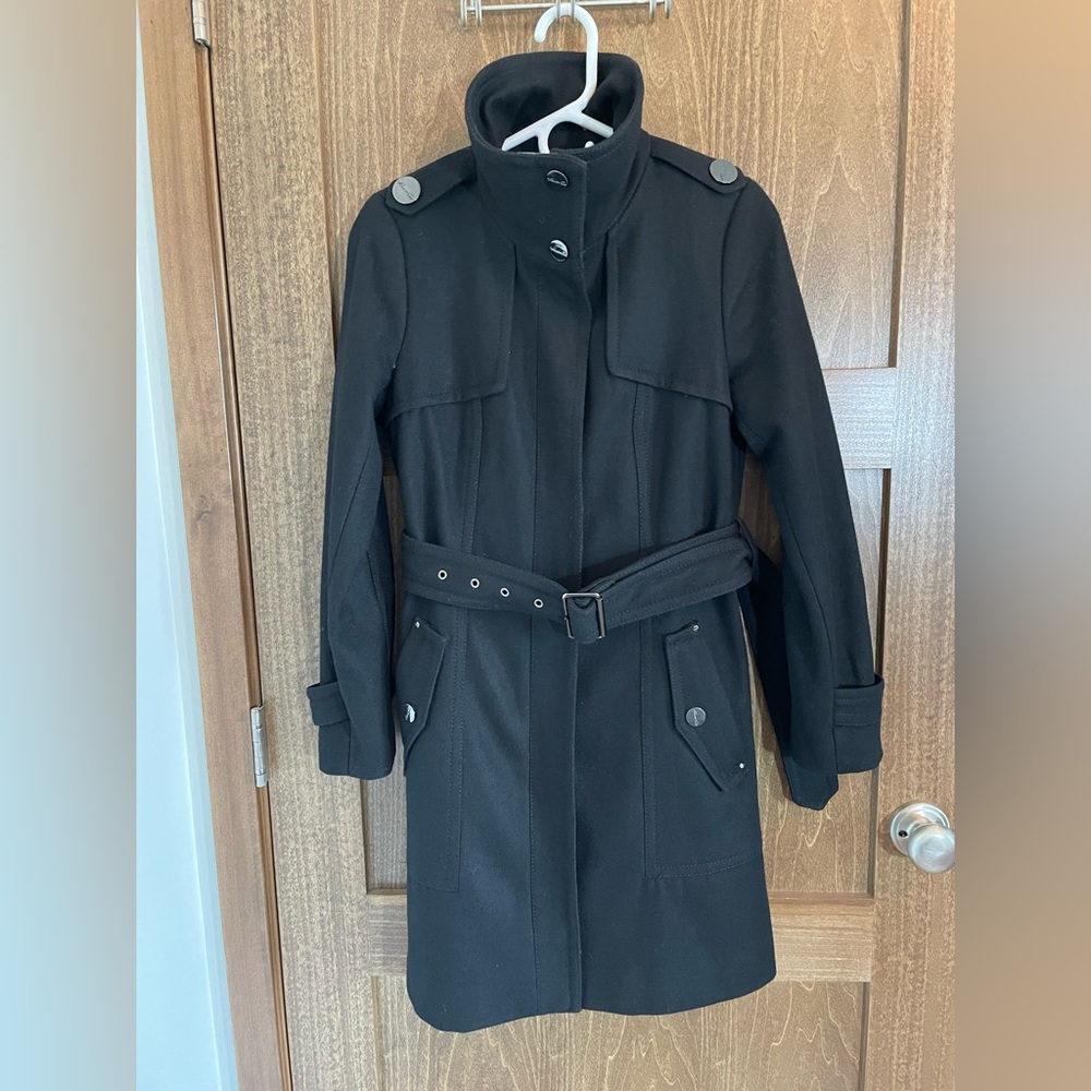 Kenneth Cole military-style coat, women’s size 2, black. Good condition.